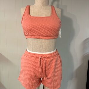 No Boundaries Quilted Coral Sports Bra and Shorts Set